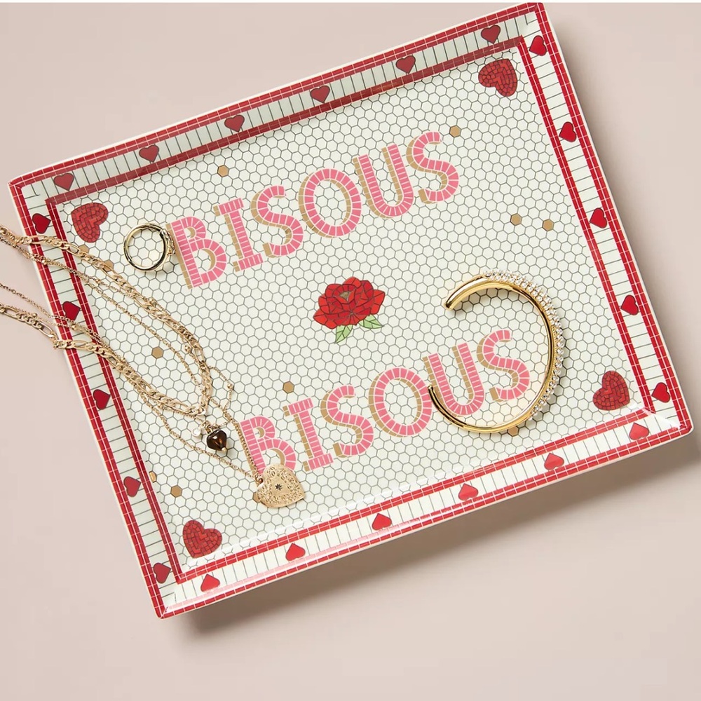 Anthropologie Hearts Bistro Tile Stoneware Vanity Tray